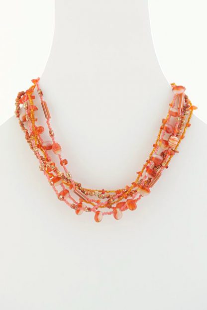 Multi strand short necklace in a mix of shapes and colours