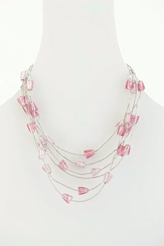 Pink Glass Bead Necklace (N-76)