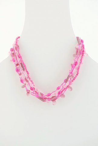 Pink Glass Bead Necklace (N-77)