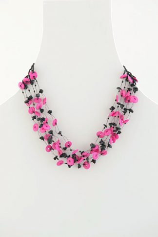 wooden bead necklace black and fuchsia