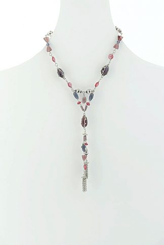 glass bead necklace, Medium length necklace in a mix or berry and pink glass beads.