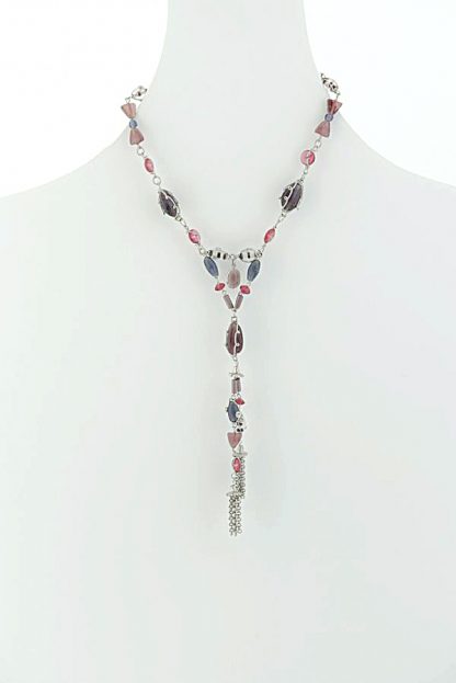 glass bead necklace, Medium length necklace in a mix or berry and pink glass beads.