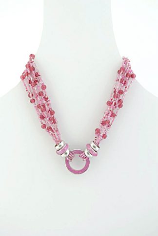 Pink Glass Seed Bead Necklace (N-129)